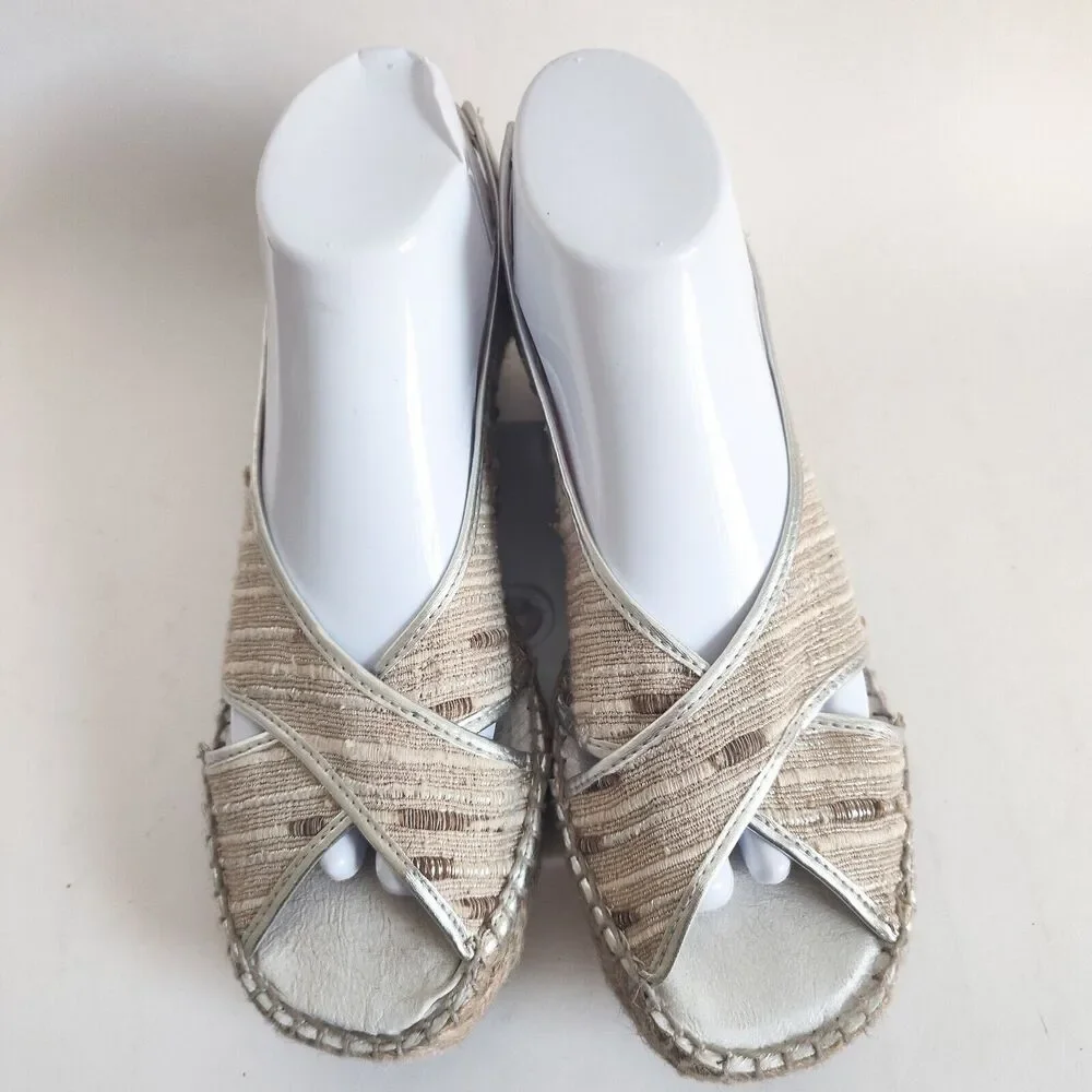 Andre Assous Espadrille Wedge Sandals Women's Size 10 Shoes Metallic Neutral Tan